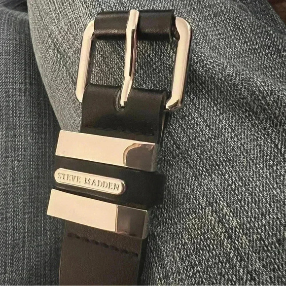 Steve Madden Multi-Loop Silver Black Faux Vegan Leather Belt Large NWT - Picture 9 of 10